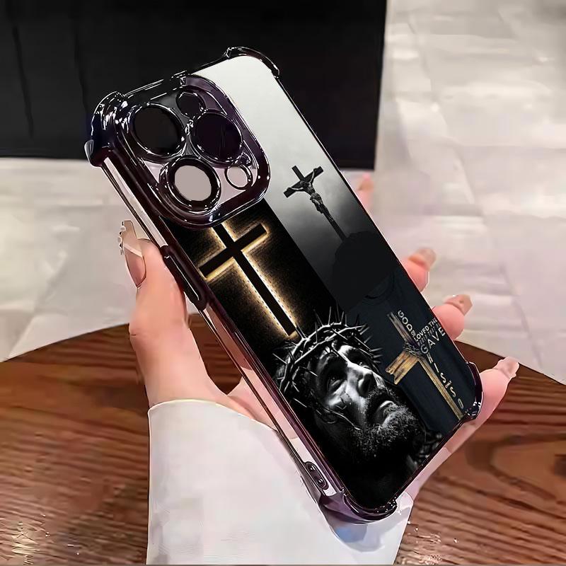 Jesus Clear Protective Four Comers Air Cushion Anti-drop CellPhone Case Clear BracketPhone Case for iPhone 16 15 14 13 12 Pro Max 15 14 Plus Four Corners Cases #IPYS8