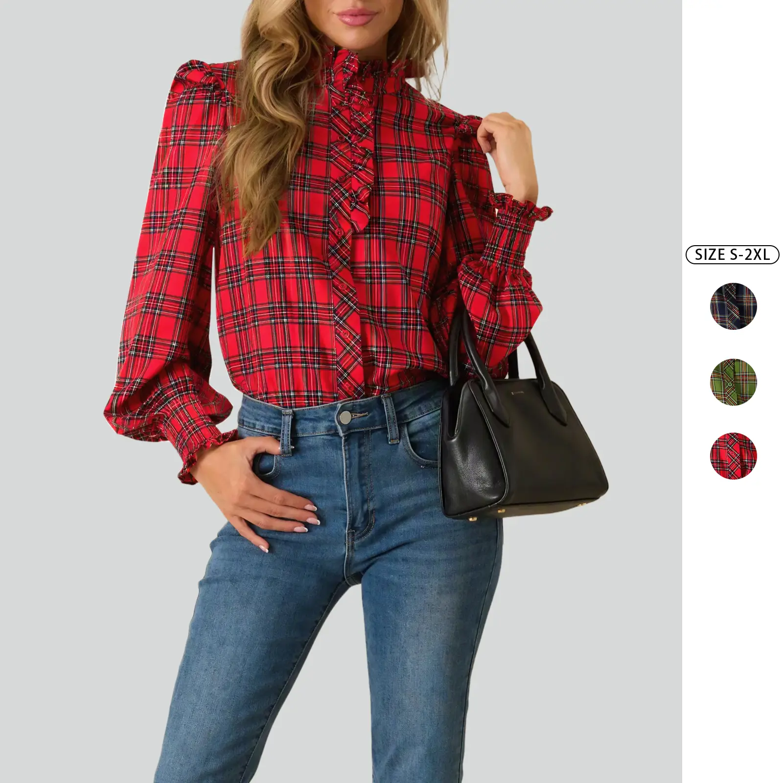 Imily Bela Womens Plaid Cotton Shirts Bow Tied Neck Button Down Long Sleeve Casual Dressy Blouse Tops