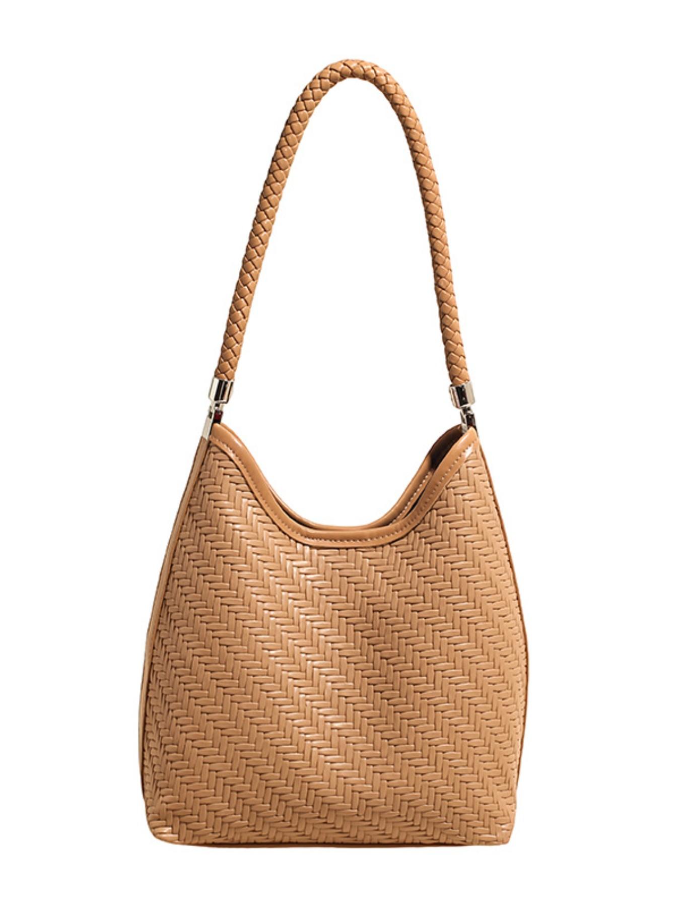 New Minimalist Woven Bucket Bag, Large Capacity Casual Lazy Style Shoulder Tote, Trendy Fashion Accessory for Everyday Use