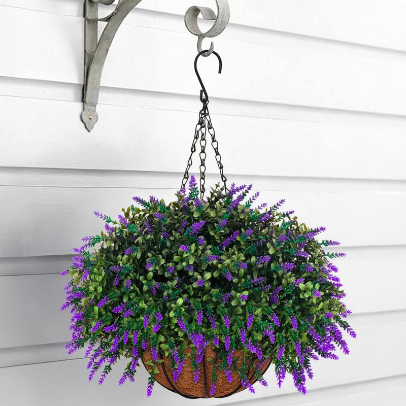 2sets hanging planters for outdoor plants with artificial flowers,2 coconut fiber hanging baskets, 60 artificial lavender flowers,for Summer and Spring Home Porch, Patio, and Terrace Decoration