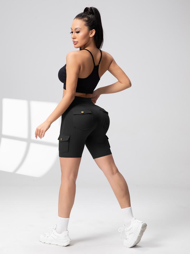 CHRLEISURE 3PCS Women High Waisted Cargo Shorts With Pockets Gym Running Shorts bike Shorts For Women fitness summer