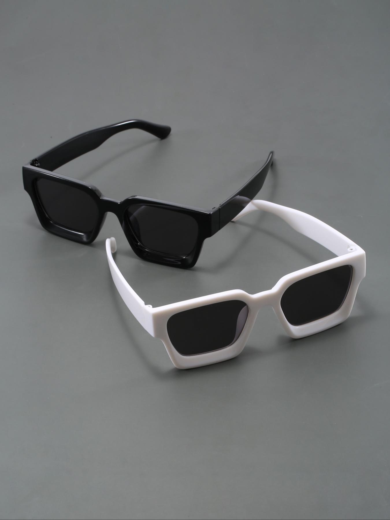 Men's Retro Style Rectangular Full Frame Glasses, Fashion Eyewear for Outdoor Activities & Casual Wear, Pack of 2, Trendy Shades