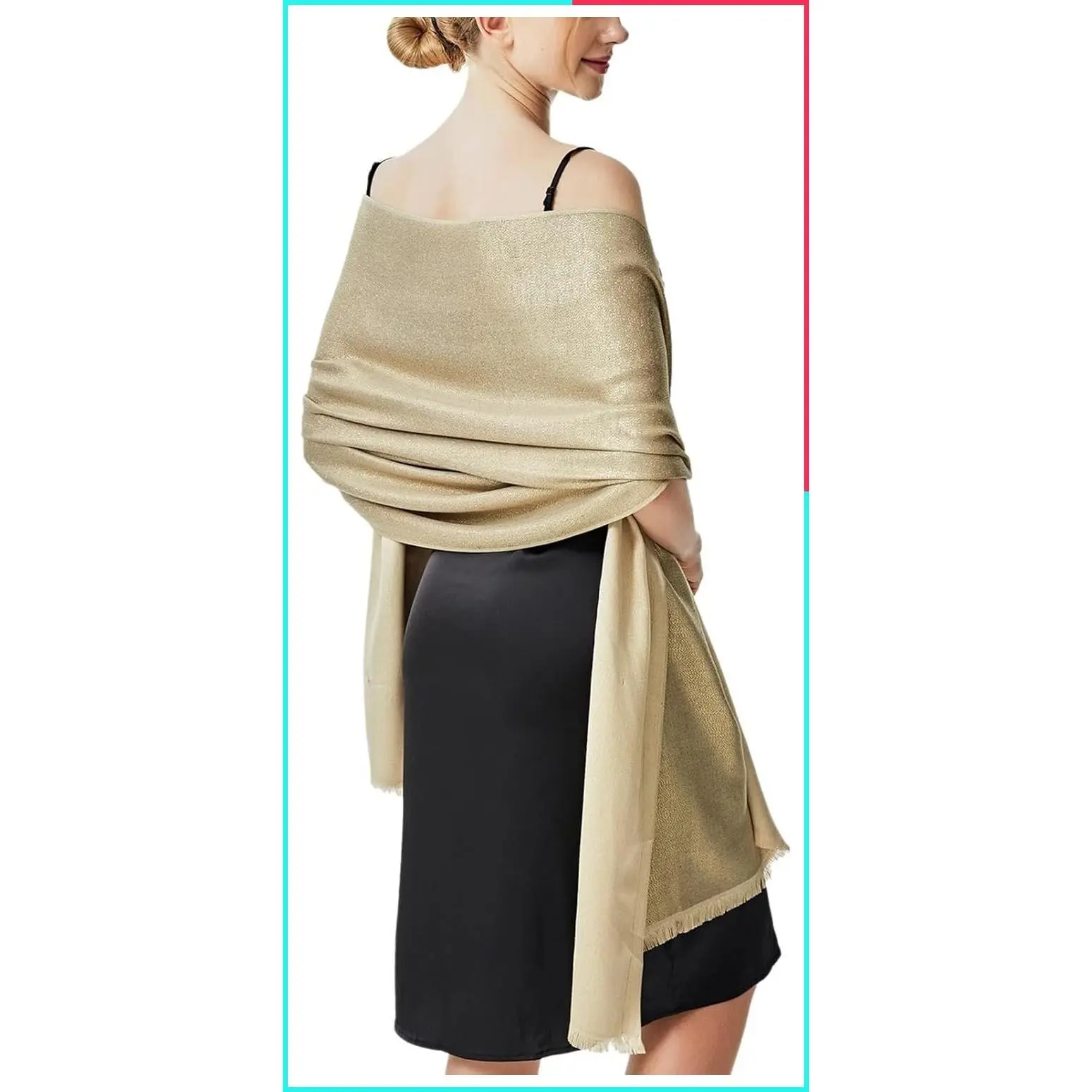 Sparkling Metallic Pashmina Shawl Wrap Scarf for Evening Party, Bridal Wedding & Formal Dresses
