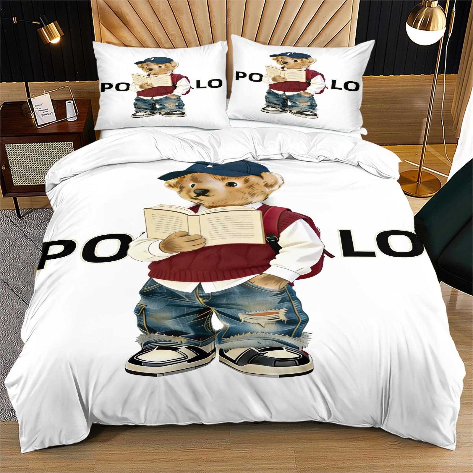 Red sweater bear print duvet cover set, includes 1 duvet cover and 1 or 2 pillowcases, excluding duvet insert and pillow inserts, suitable for bedroom or dormitory bedding sets, ideal for gifting or personal use