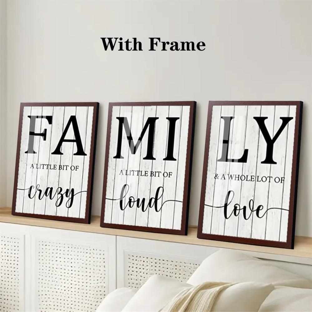 3-Piece Optional Wooden Frame Modern Simple Black White Family English Alphabet Typography Art Canvas Poster High Precision Color Micro-spray Moisture-proof Coating Clear Text No Color Difference Excellent Flatness Living Room Shared Space Decor