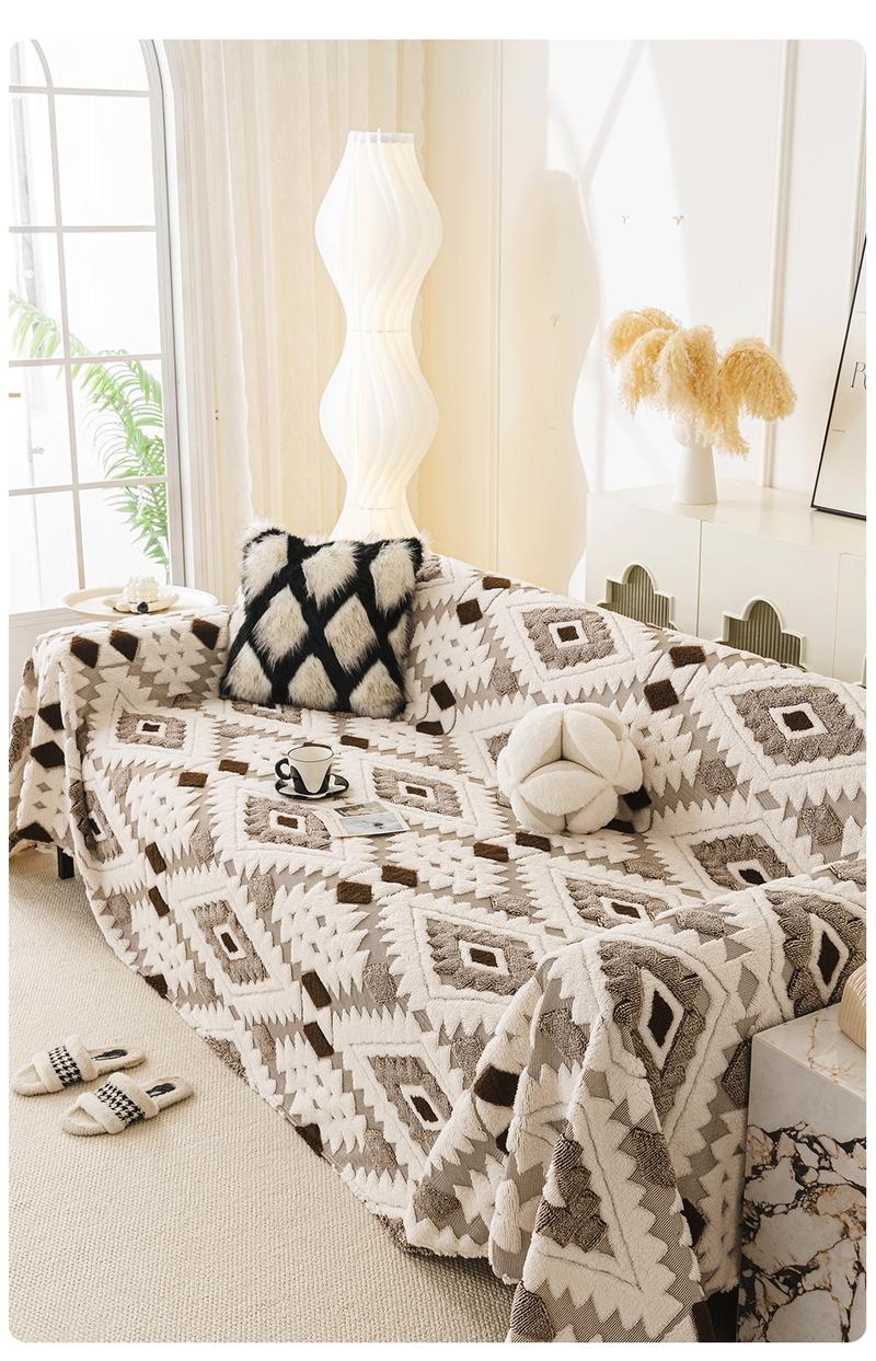 1 Piece Boho Plush Sofa Cover Blanket Couch Cover | Geometric Pattern | Multi-Color Multi-Size | Pet-Friendly Anti-Scratch Sofa Scarf | 4-Season Universal Sofa Throw | Stain-Resistant Washable Furniture Cover | Living Room Bedroom Dining Office |