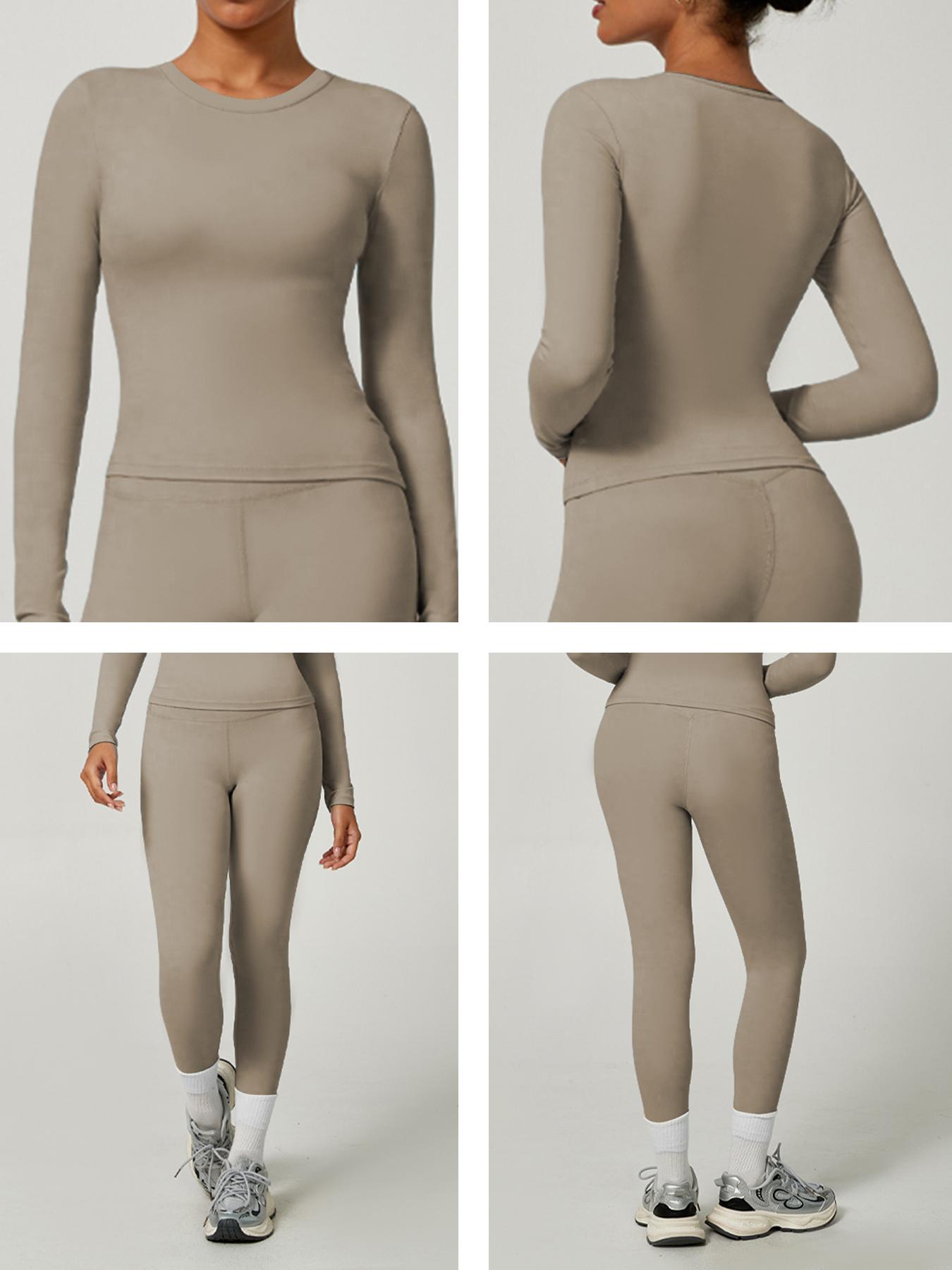 Women's Sporty Solid Color Top & Pants Set, Comfortable Tee & Slim Fit Leggings, Ideal for Daily Yoga & Fitness Activities