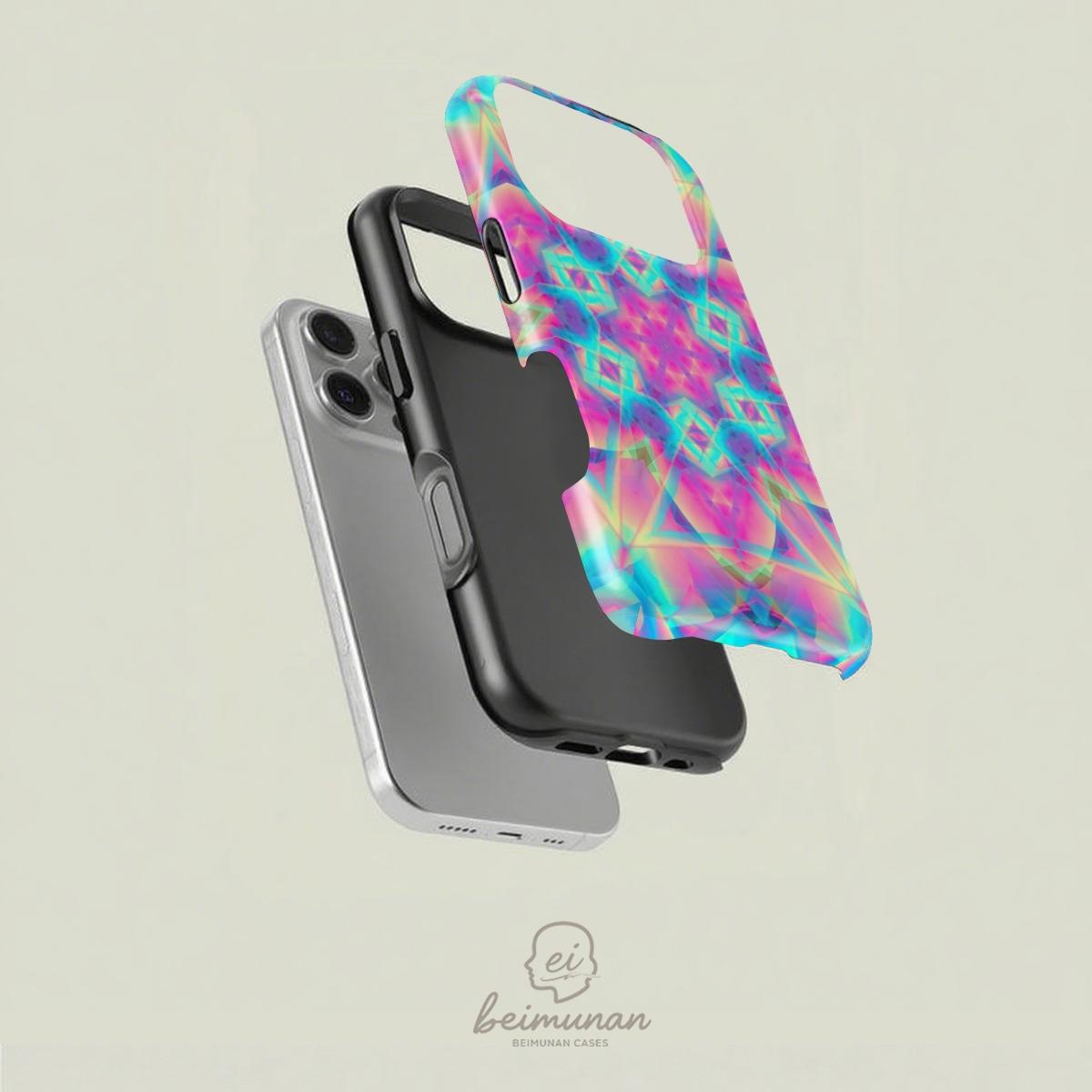 1PC Psychedelic Holographic Trippy Pattern Phone Case， Heavy Duty Shockproof 2in1 Protective Case for iPhone17 16 15 14 13 12 Pro Max， Samsung Galaxy S26 S25 S24 S23 S22 Ultra Series Gift Minimalist Fashion Shell