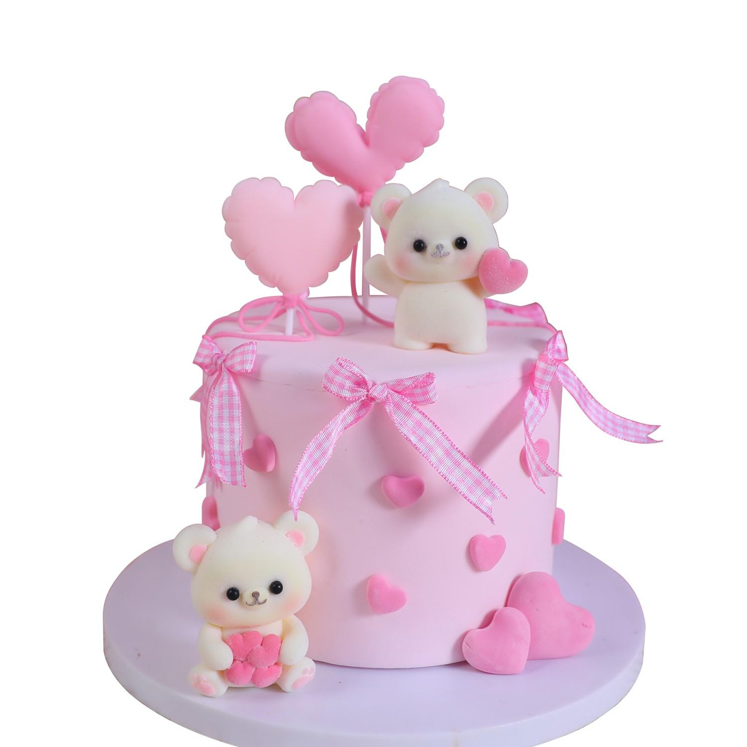 Cute Bear Heart Cake Decoration Set, Valentine's Day Birthday Dessert Stand Sign, Kids Party Baking Decorations