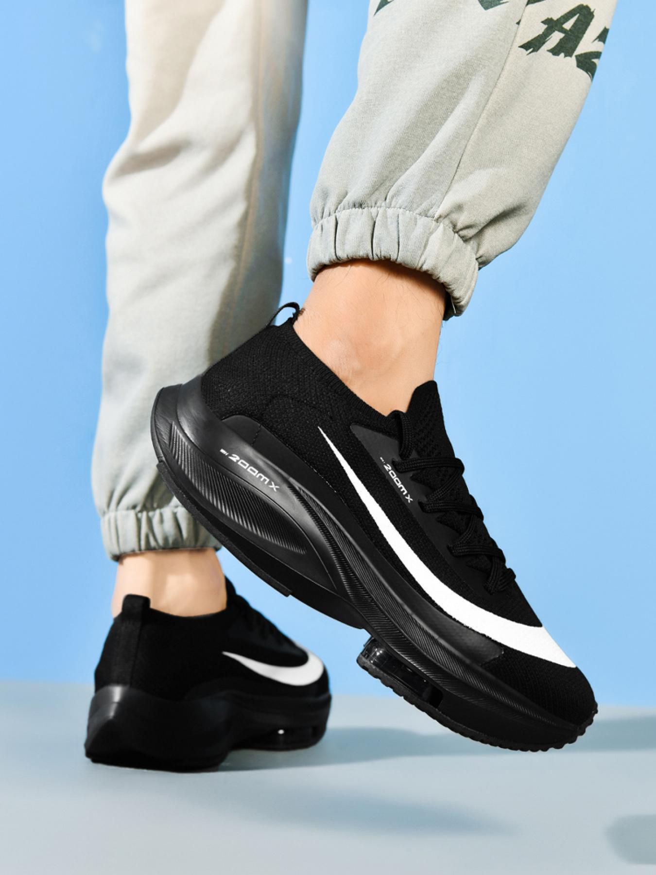 Men Sports Running Shoes Casual Marathon Air Cushion Sneakers Leather Breathable Lightweight Male Comfortable Athletic Nonskid Casual Sneakers Hiking Outdoor Footwear