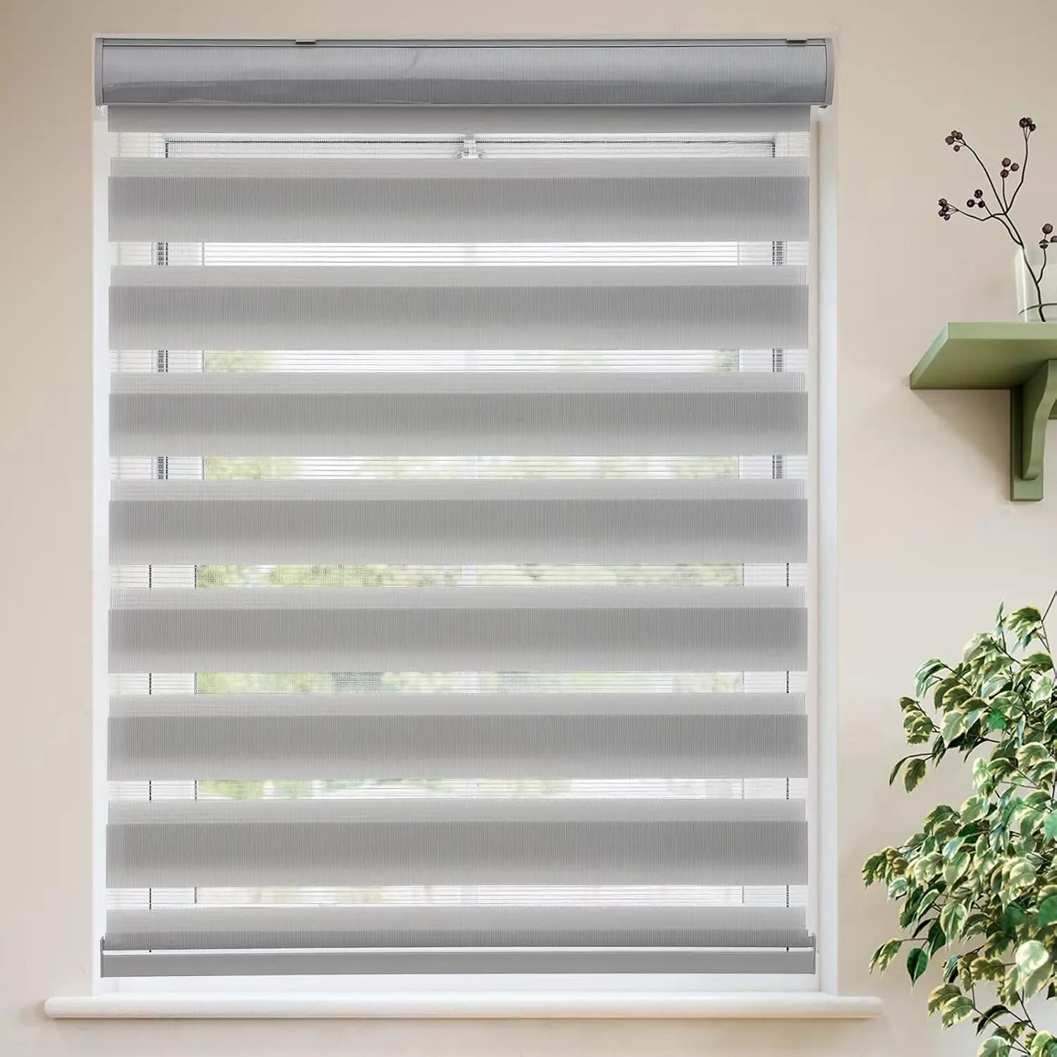 Roller Shades Zebra Blinds for Indoor Windows Cordless Day and Night Light Filtering Dual Layer Roller Window Blinds & Shades, Easy to Install, Size 32" W x 72" H, Grey