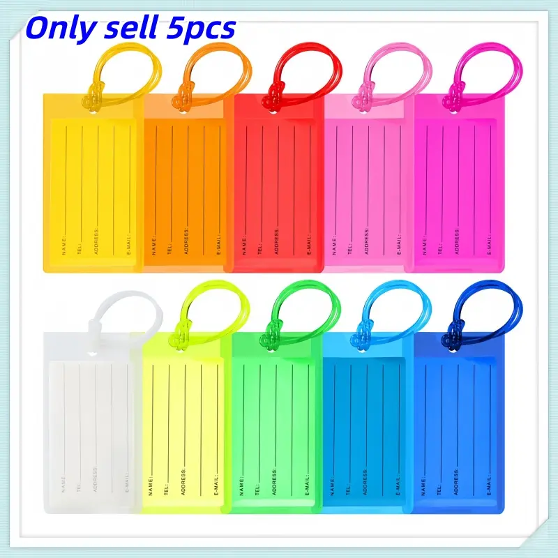 5/10pcs Colorful PVC Luggage Tags, Waterproof Anti-Loss Name Plates, Traveling Essentials, Luggage ID Labels, Shipping Identification