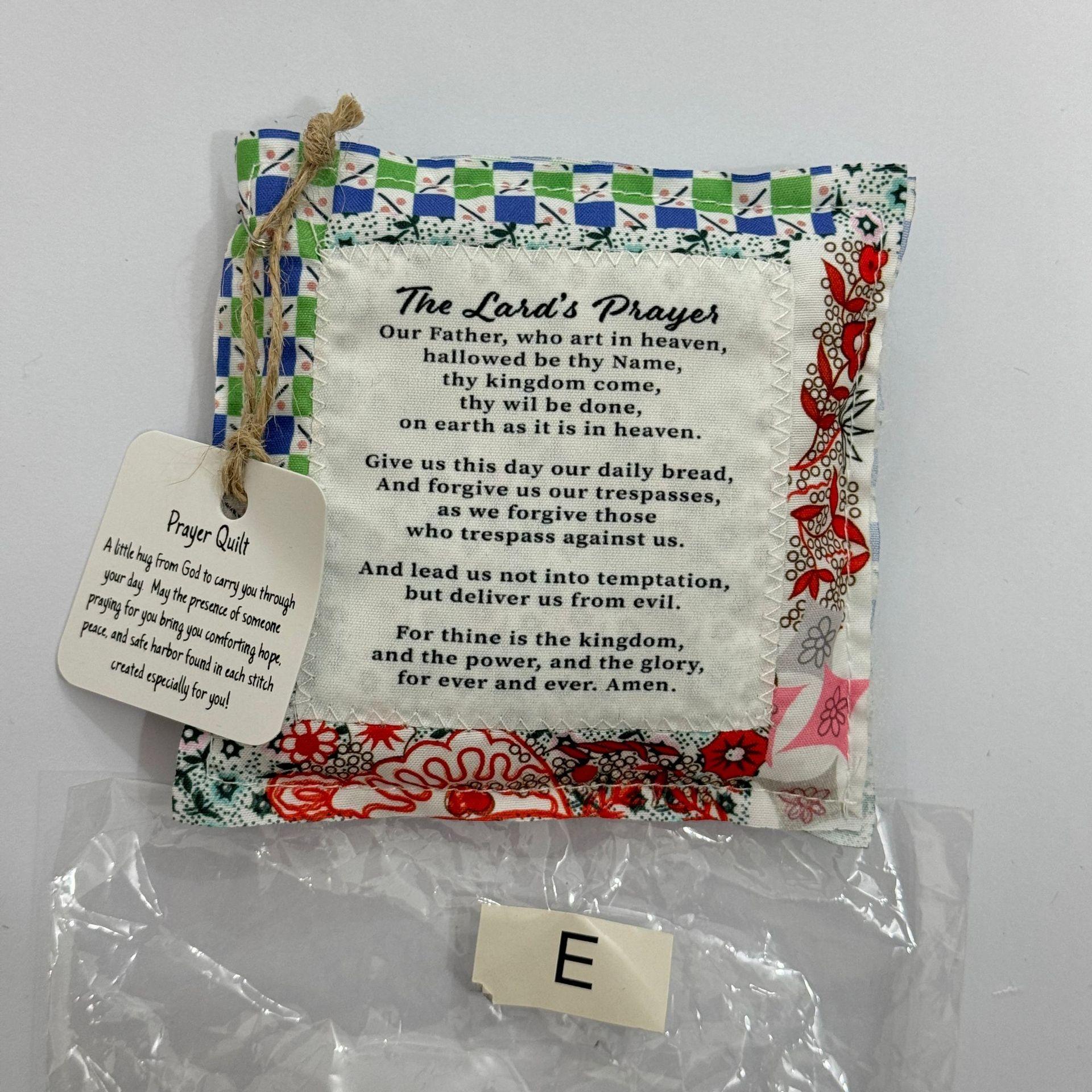 Vintage Prayer Blanket Square with Cross Inside, Mini Handmade Quilt, Colorful Stitched Blessing Poem Throw, Home Decor Gift Idea # GLOBAL PICKS