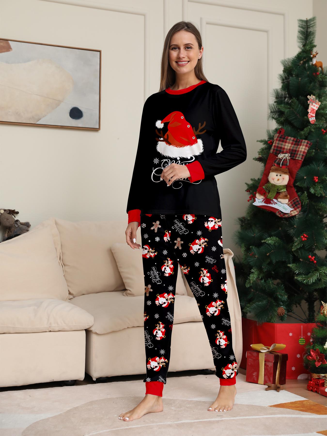 Matching Family Christmas Long Sleeve Pajama Set, Matching Outfits for Adults & Kids, Color Block Cuffed Loungewear, Couple & Family Matching Sleepwear, Color Contrast Raglan Sleeve Xmas Family PJs, Soft Comfy Home Wear for Families of 3 or 4