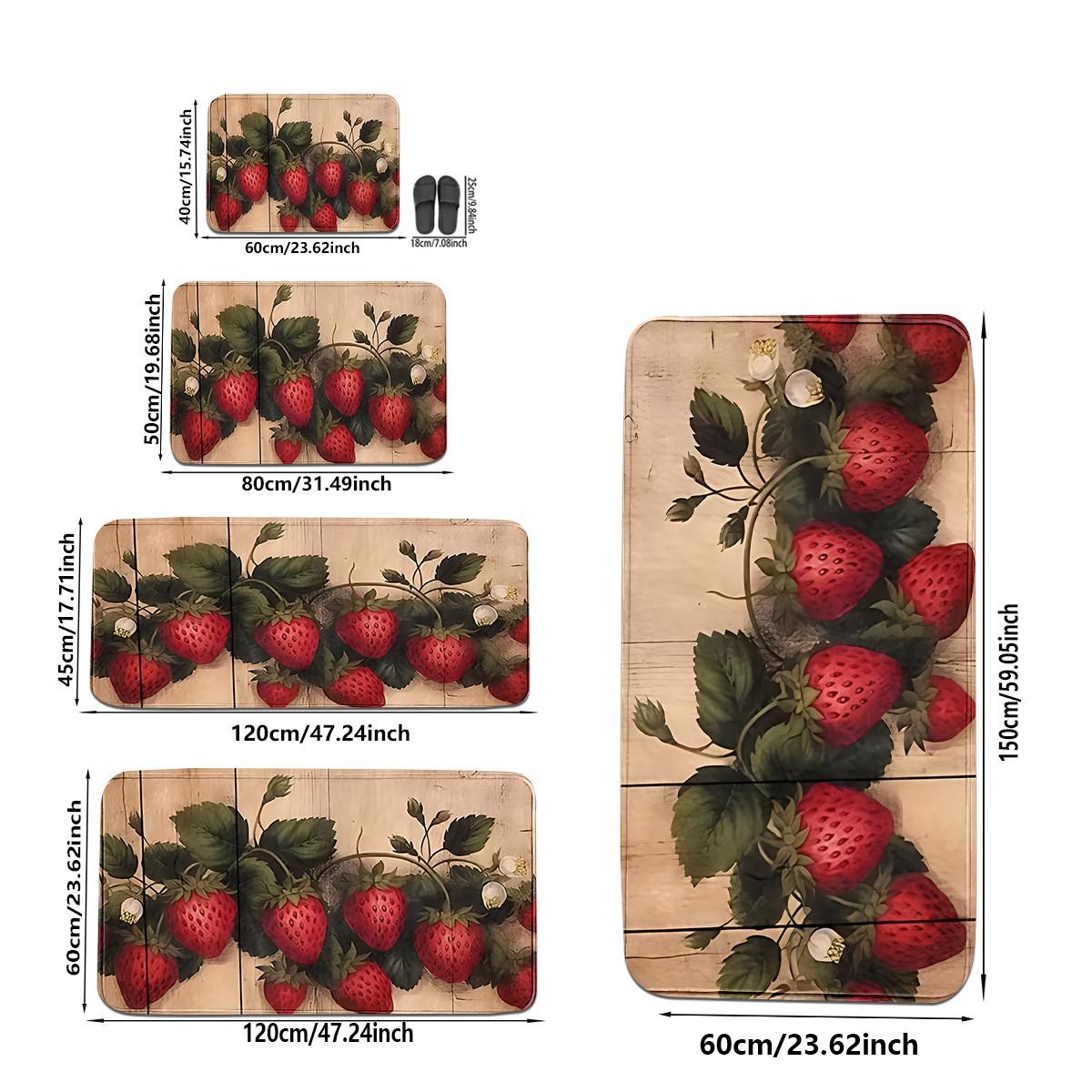 Luxury Wood Style Strawberry Rug, Durable Kitchen Mat, Entry Door Mat, Multi-Sized Welcome Gift, Summer Decor Floor Mat