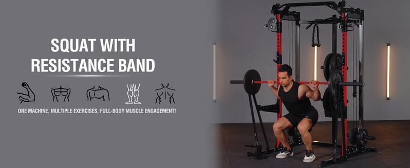 MIKOLO Power Cage, 2000LB Squat Rack, Dual Pulley Cable Crossover System, Multi-function Free Weight Home Gym Workout Machine with AttachmentsMIKOLO