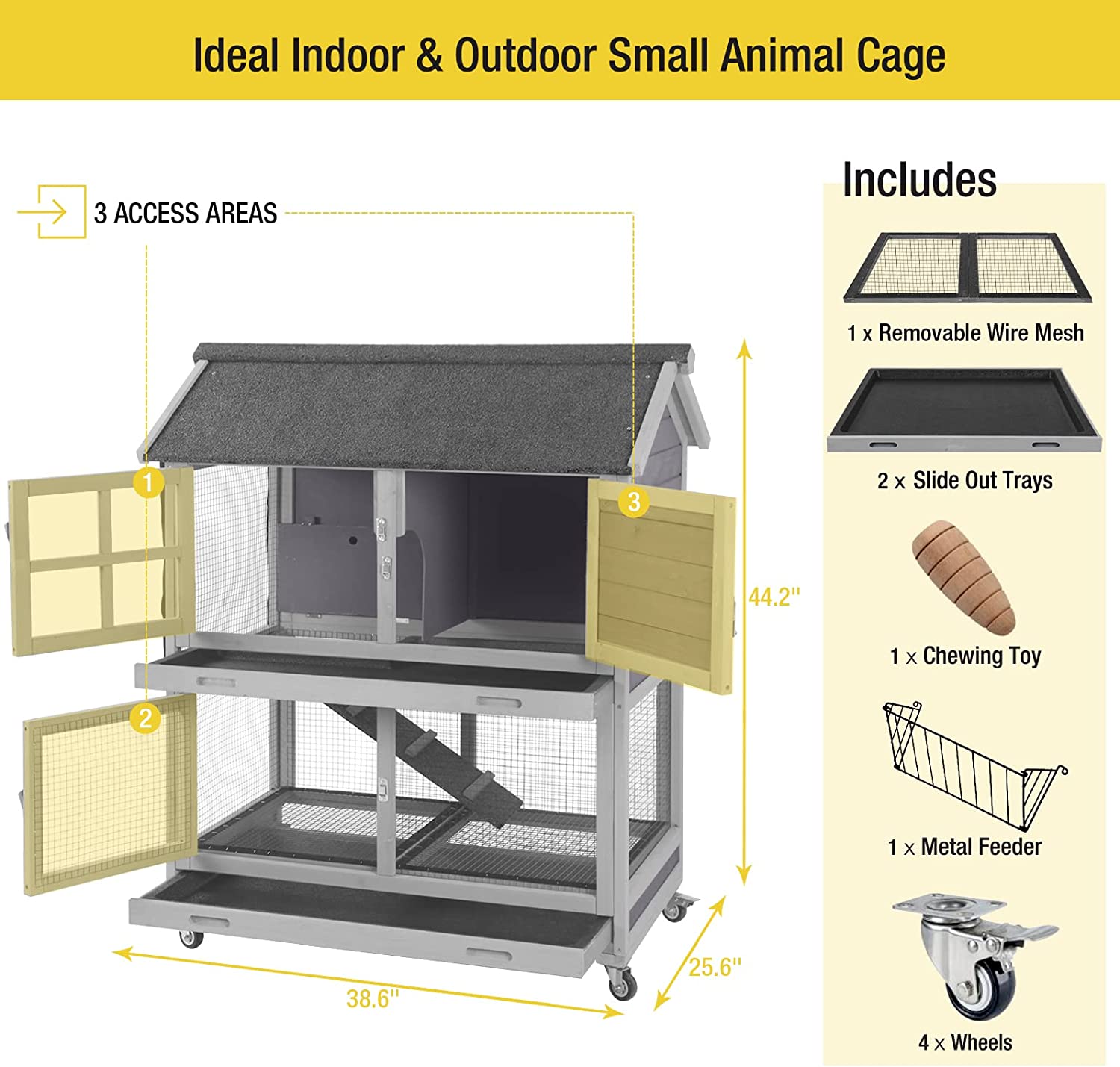 Aivituvin Outdoor Rabbit Hutch | Wire Bottom Rabbit Cage (Inner Space 9.6ft²)-AIR15