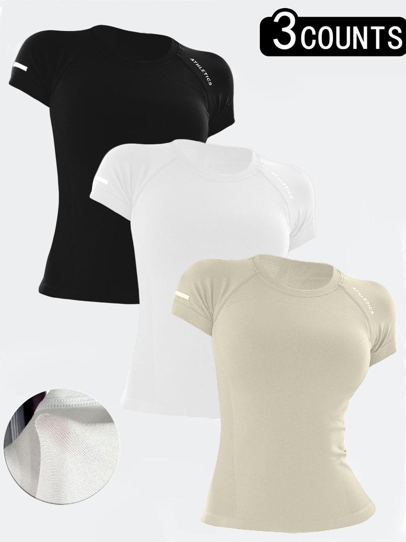 Sporty Women's Letter Print Raglan Sleeve Sports Tee, Breathable Round Neck Short Sleeve T-shirt for Yoga Gym Workout Running, Ladies Sportswear for All Seasons