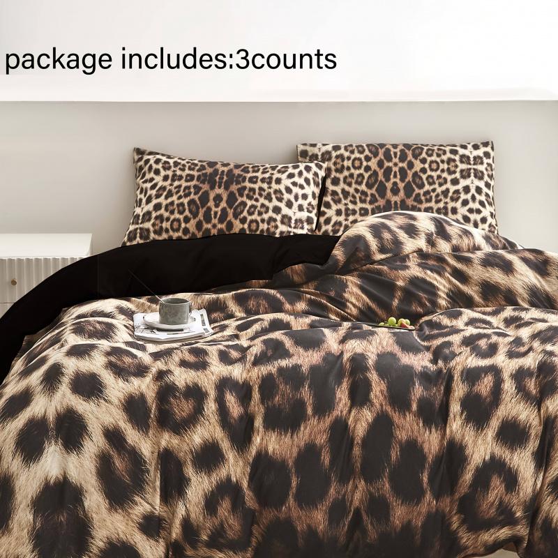 Leopard Print Bedding Set, 3 Counts/set Including 1Count Bedspread & 2 Counts Pillowcase without Filler,Soft Breathable Bedding Set for Bedroom