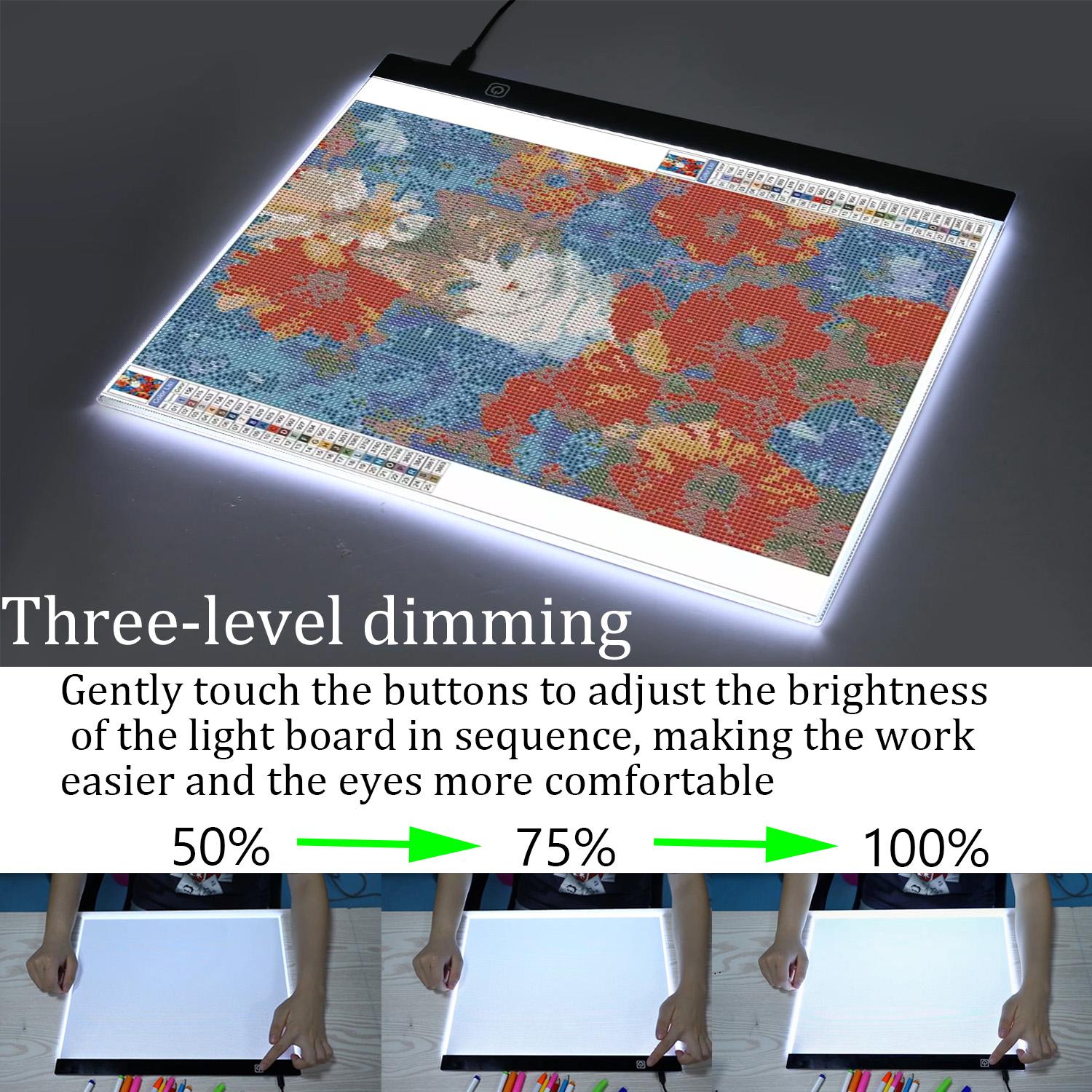A3 Size LED Drawing Board, Diamond Painting Art Full Drill Embroidery Tracking Light Pad, USB Powered High Brightness LED, Adjustable Light, Ideal for Sketching, Animation, Embossing, Stenciling, Cross Stitch, Sewing Projects, Sewing & Embroidery