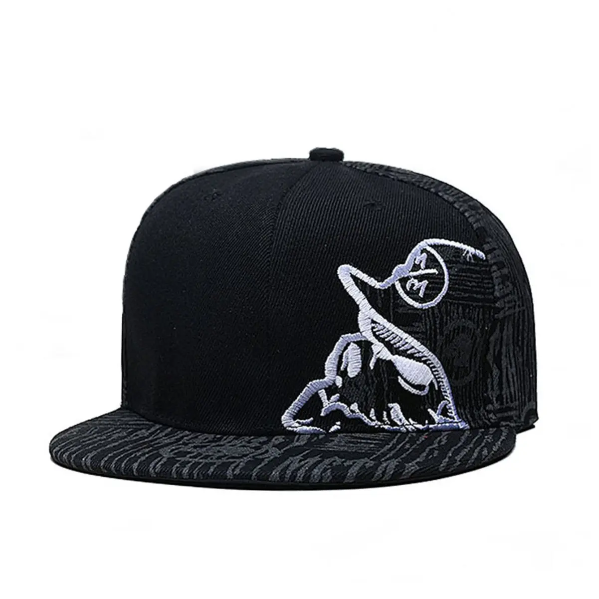 Men's Edgy Skull Embroidery Black Snapback - Flat Brim Hip Hop Baseball Cap with Textured Bill, Cotton Clothing, All-Season Gothic Metal Streetwear Accessory, Concert Wear Fashion Gift