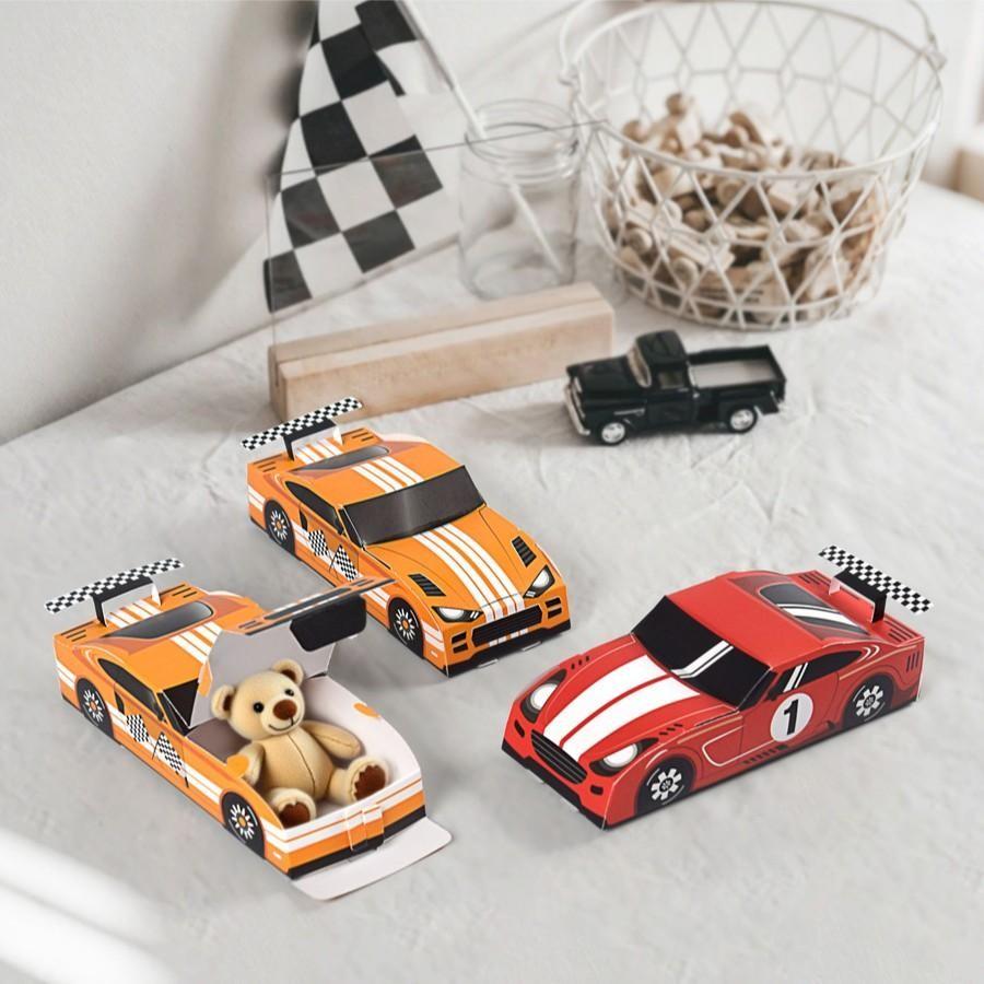 10pcs Racing Theme Birthday Party Gift Boxes, Colorful Foldable Paper Candy Containers, Ideal Gifts for Boys' Racing Parties