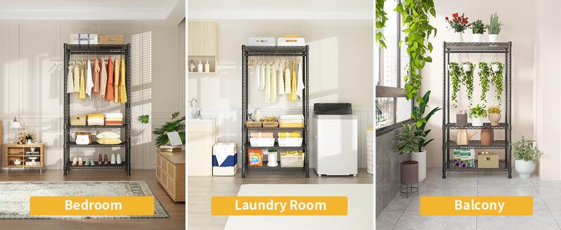 Ulif H2 Heavy Duty Clothes Rack, Freestanding 4 Tiers Garment Rack for Hanging Clothes with Shelves and Hangers, Closet Organizers and Storage Metal Closet Wardrobe System, Max Load 500 LBS Black Hangable Ulif H2 Heavy Duty Clothes Rack, Freestanding 4 Tiers Garment Rack for Hanging Clothes with Shelves and Hangers, Closet Organizers and Storage Metal Closet Wardrobe System, Max Load 500 LBS Black Hangable