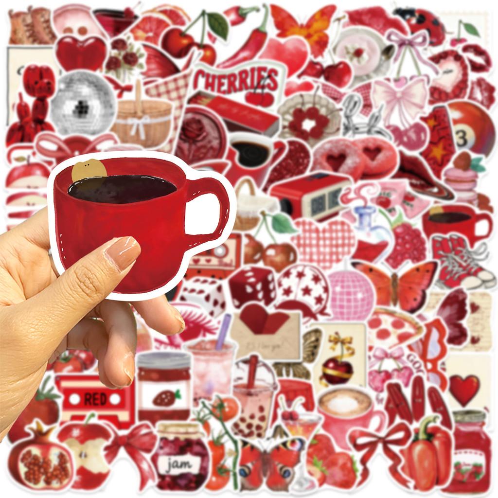 100Pcs Red Cherry Girl Retro Aesthetic Graffiti Stickers Waterproof PVC Decals for Guitar