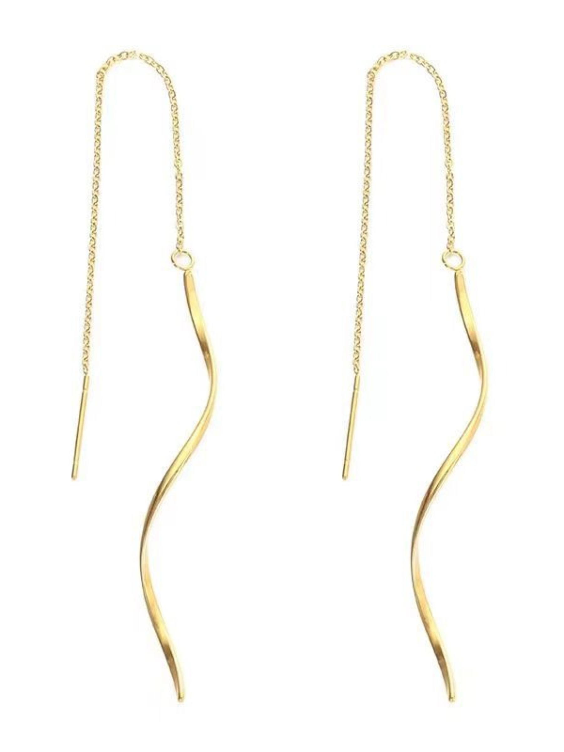 K-style Wavy Ear Line for Women, Elegant Long Earrings, New Trend 2026, Fashionable 18K Gold, Face-Slimming, Luxurious, Perfect for Dates