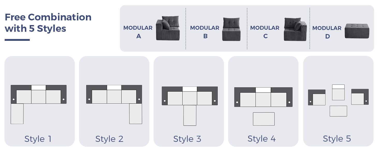 MAXYOYO Modular Sectional Sofa Couch, L Shaped Modern Cloud Couch with 1 Ottoman, Sofa in A Box, Tufted 4-Seat Boneless Sleeper Chair for Living Room, No Assembly Required