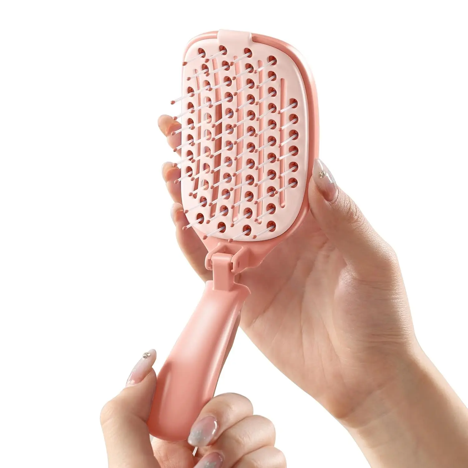Foldable Hair Brush, Self-Cleaning Portable Pocket Hair Brush, Suitable for Thin and Thick Hair, Breathable Quick-Dry Hair Brush, Hairstyle Brush