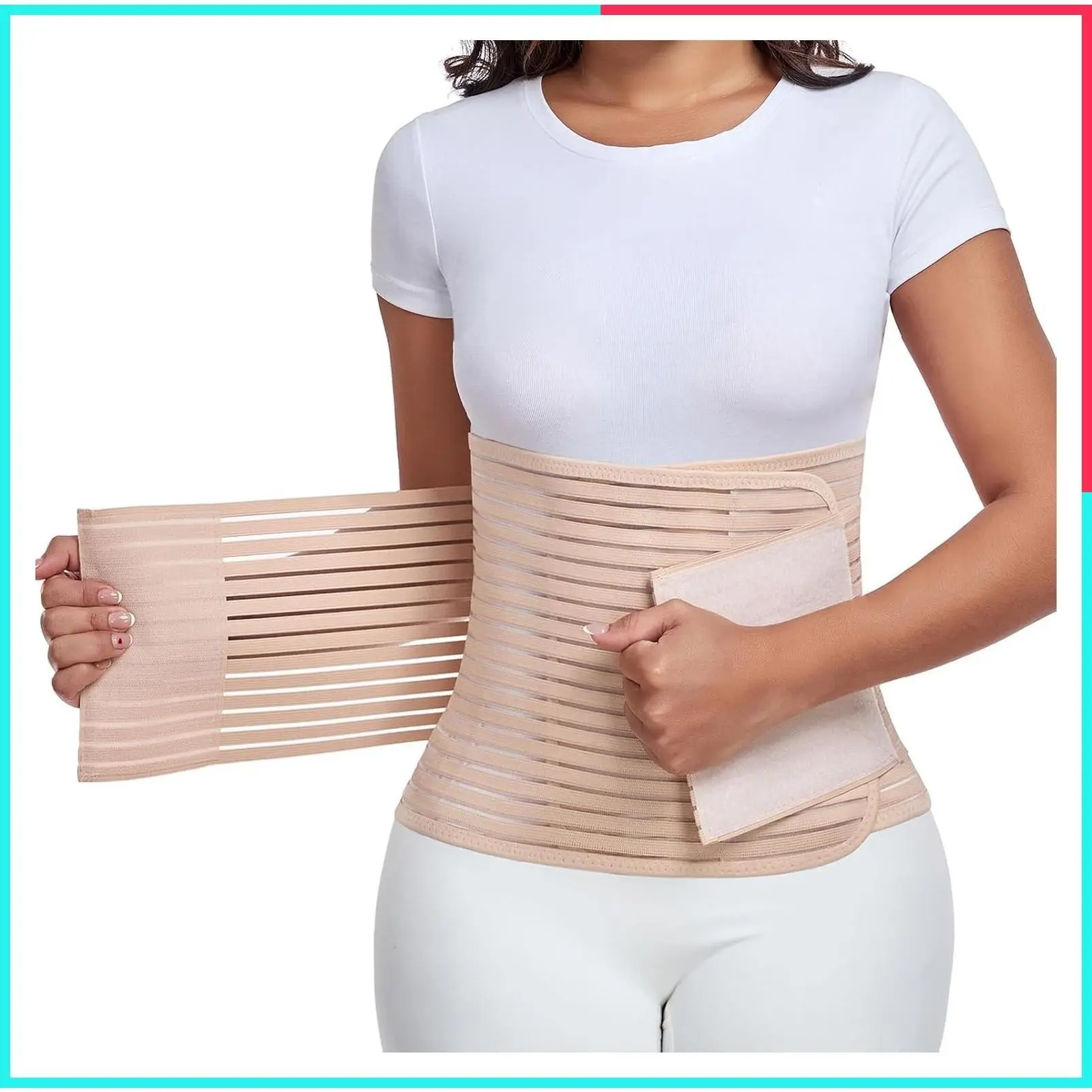 Postpartum & Post Surgery Abdominal Binder – Belly Support Recovery Belt for C-Section, Natural Birth, Hysterectomy, Hernia (Beige, Medium)