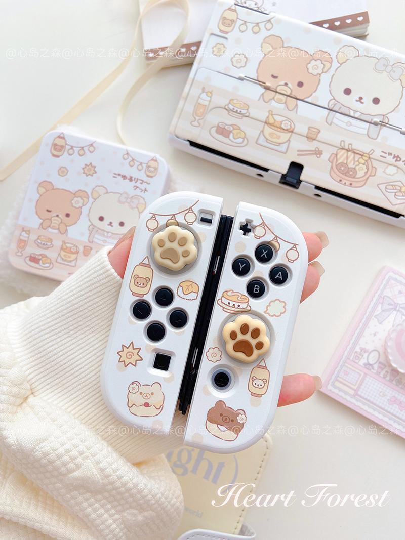 Ins Style Original Switch Protective Cover Cute Bear Oled Controller Cover Can Be Inserted Dock for Nintendo Switch Joy-Con
