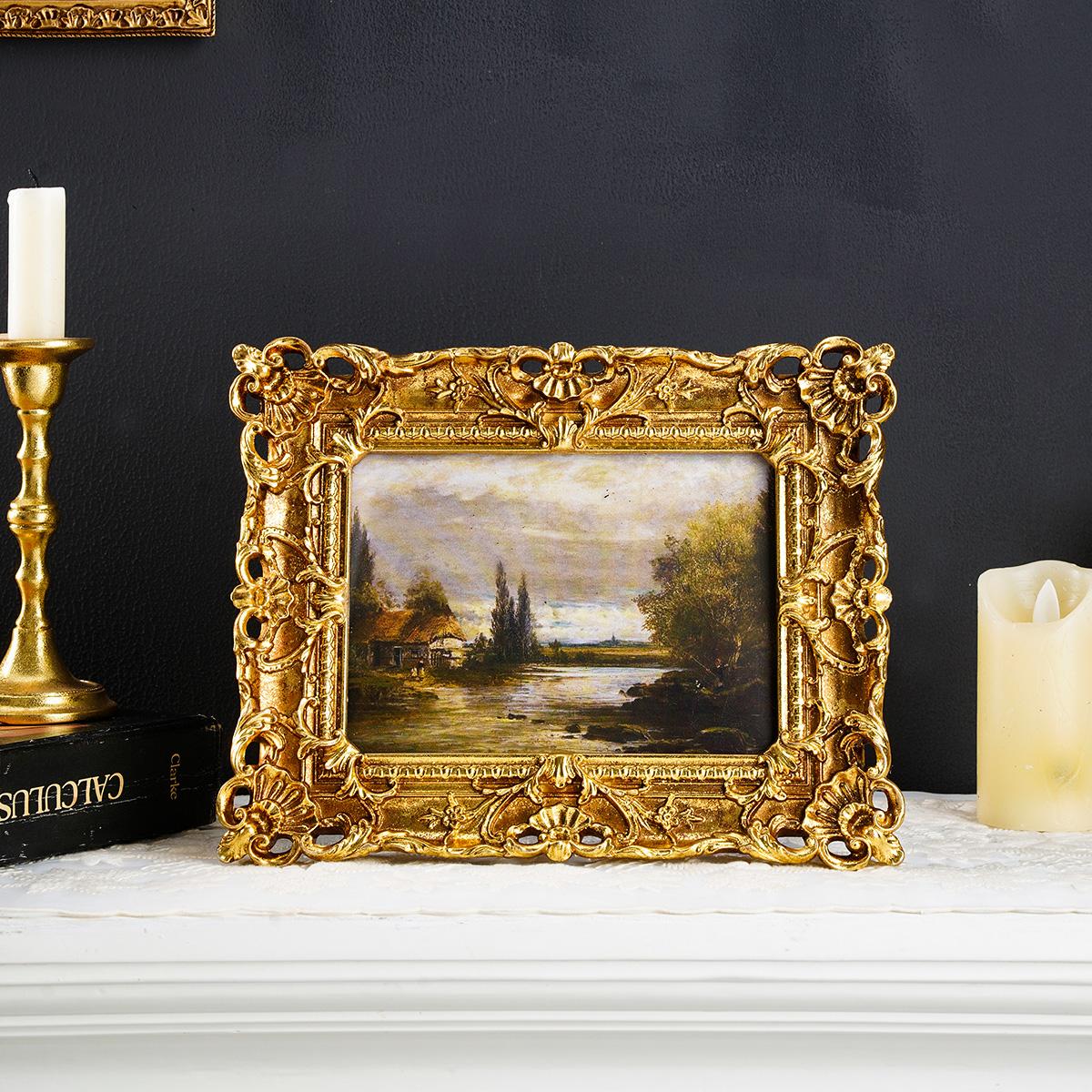 European Vintage Frame Set, Rectangular Decorative Photo Display, Pearl Chain & Swallow Design, Wall Hanging, Home Decoration, Picture Frame