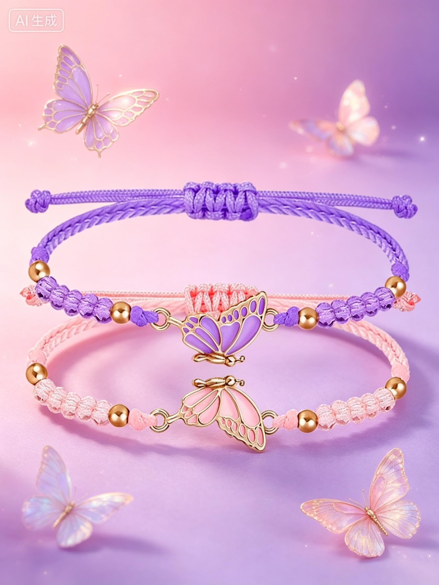 Pack of 2 Butterfly Friendship Bracelets, Adjustable BFF Friendship Bracelets, Butterfly Bracelets, Friendship Bracelets, Butterfly for Best Friends, Handmade Charm Jewelry Gifts for Women BFF, Stackable Bracelet