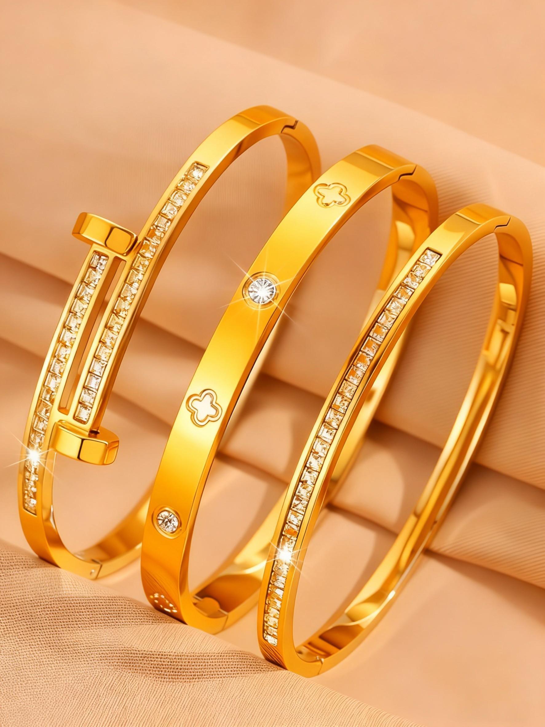 3-Piece Elegant Stainless Steel Bracelet Set, Unisex Party Jewelry, Perfect for Couples, High-Quality Metal, Fashion Accessory Gift