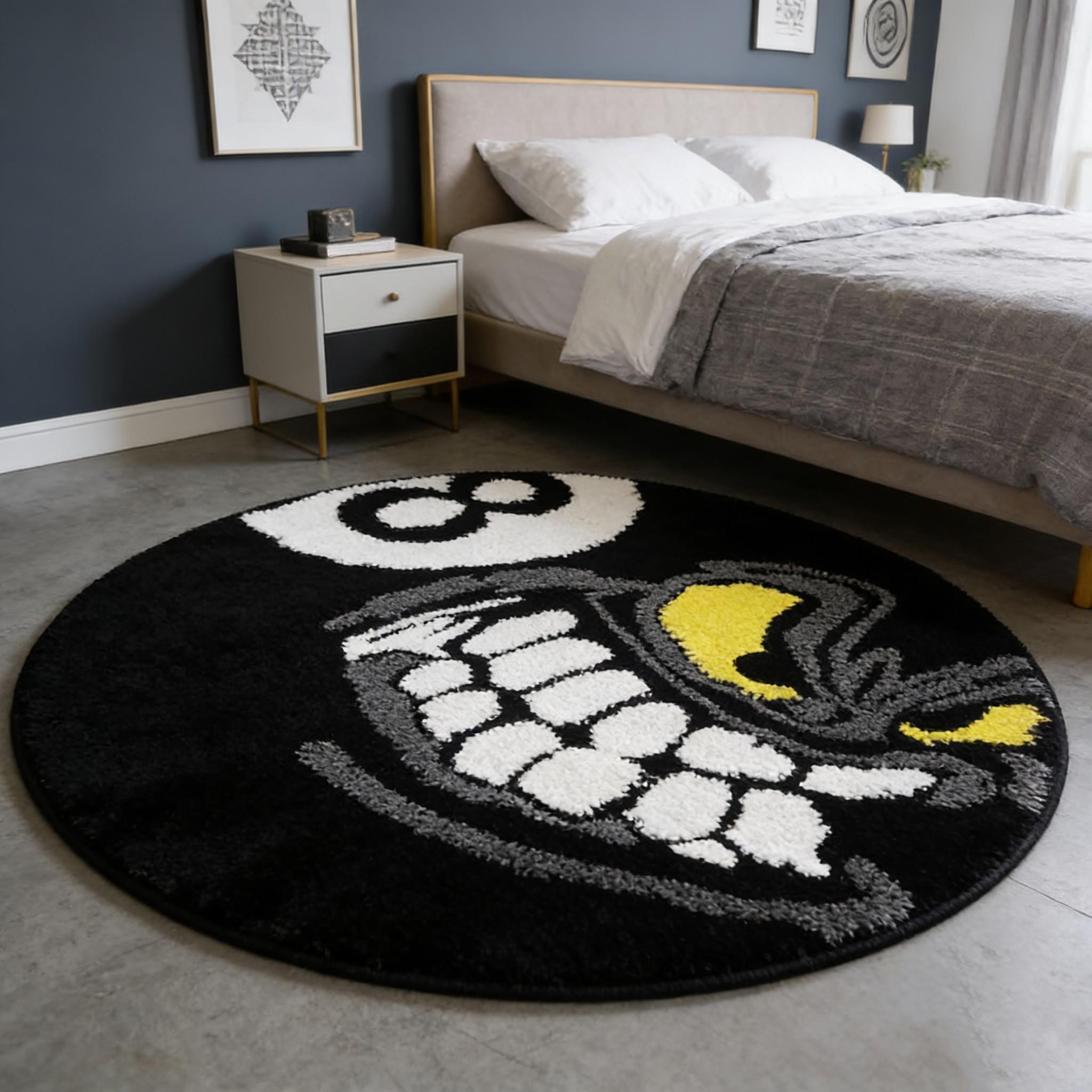 American Street Style Ghost Face Rug, Hip-Hop Living Room Sofa Mat, Non-Slip Bedroom Bedside Pad, Washable Decorative Carpet for Multiple Settings