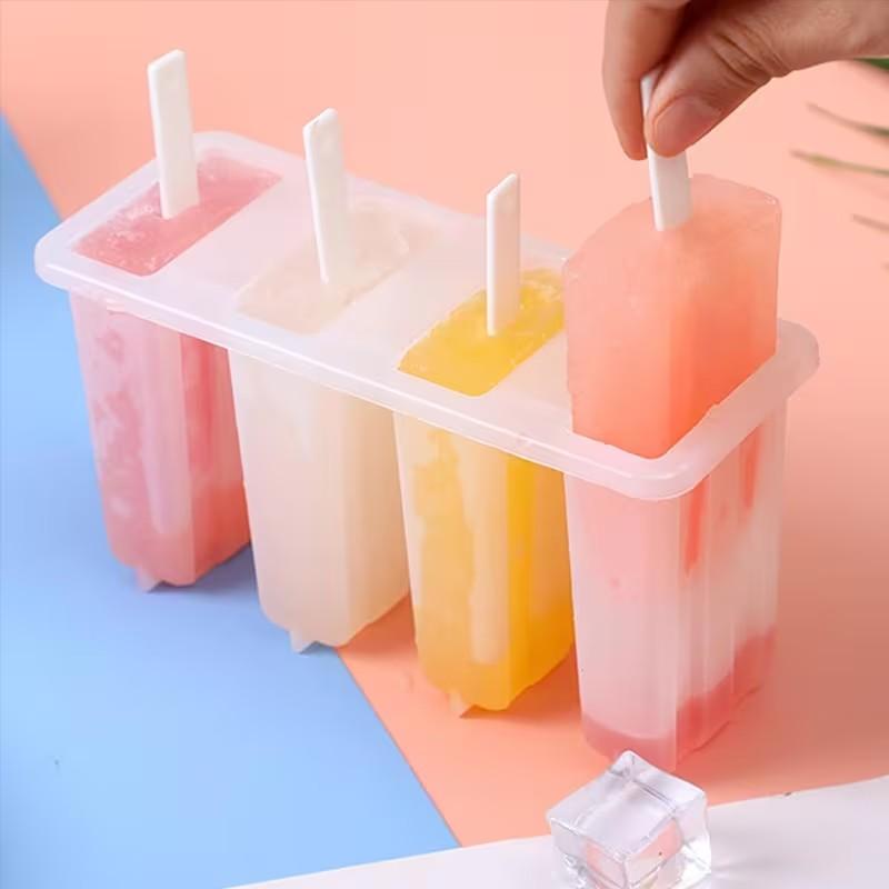 2pcs Ice Pop Molds with Lids, DIY Plastic Ice Cream Maker Tray, Summer Snack Set, 4-Compartment Frozen Dessert Kit
