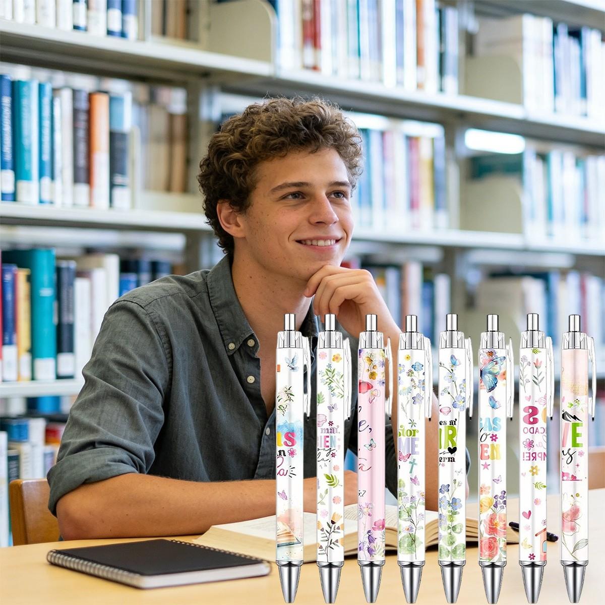 8/16/24 Pcs Bible Verse Ballpoint Pens, Inspirational Butterfly Smooth Writing BallPoint Pens, Spanish Christian Flower Pen Set, Religious Church Gifts for Women Men, Coworker Office School Supplies