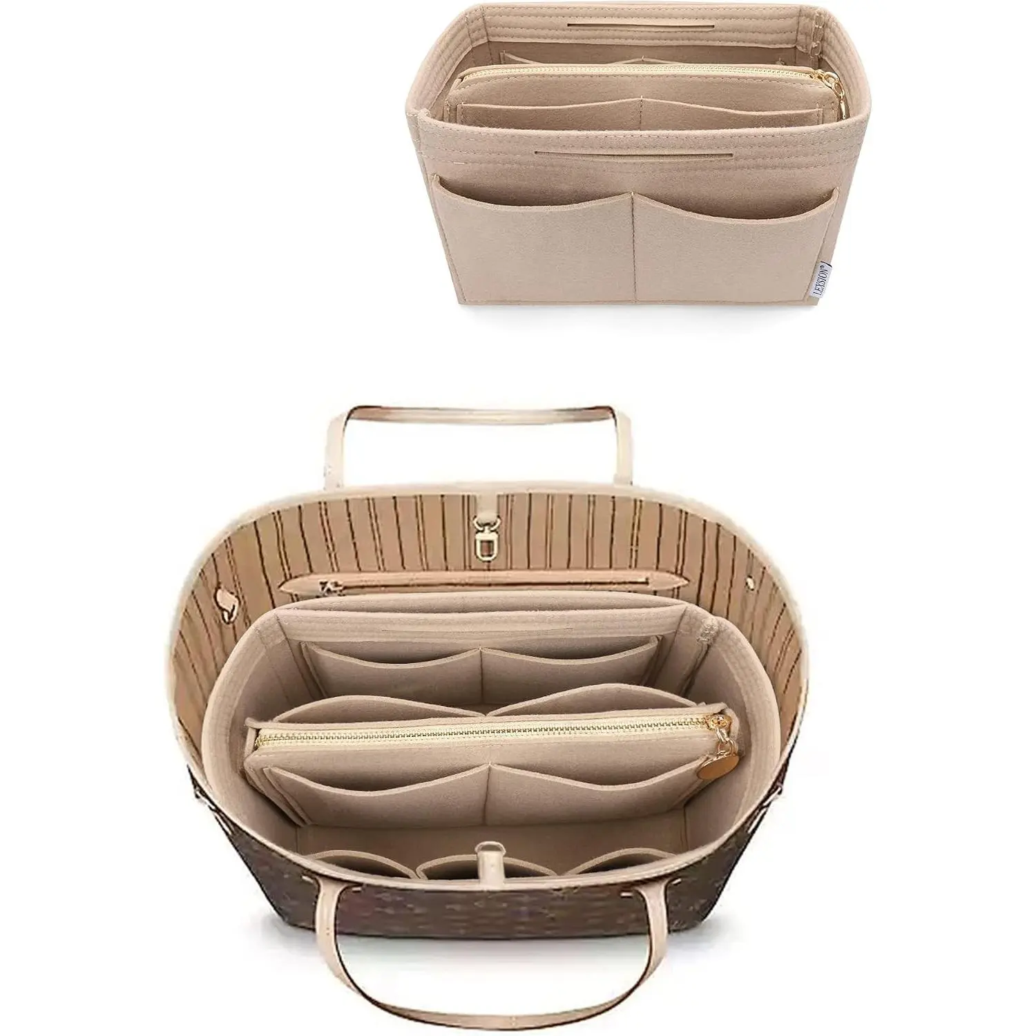 Felt Purse Organizer Insert, Tote Bag Shaper Dividers with 5 Sizes | Felt Purse Bag Organizer Insert with zipper Bag Tote Shaper Fit Speedy Neverful PM MM