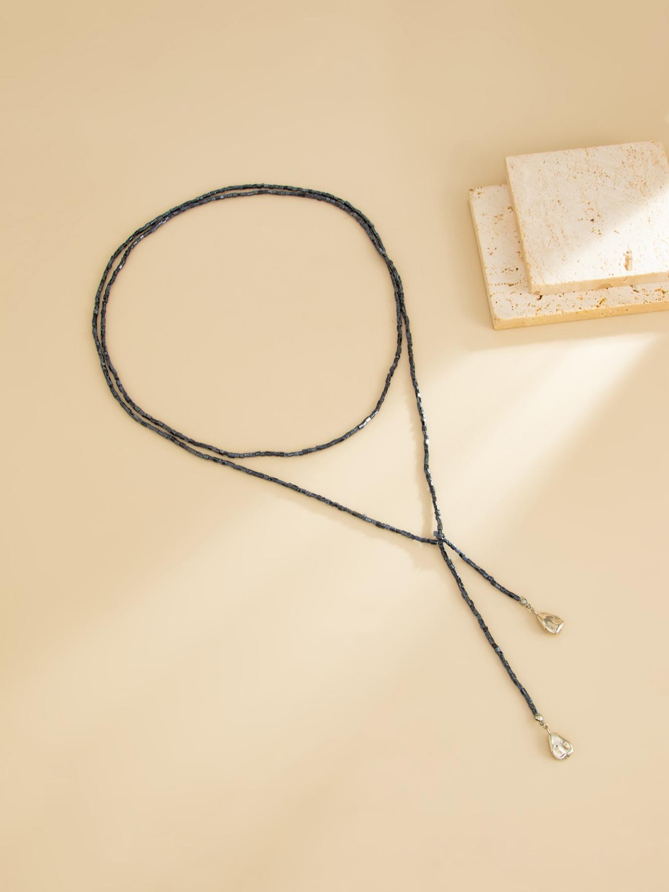 Bohemian Geometric Ccb Beaded Long Necklace for Women, Fashionable Daily Wear Jewelry Gift, Versatile Party Accessory