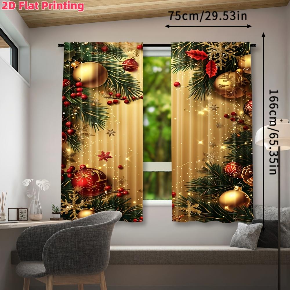 2-Pack, 2D flat print yellow Christmas pattern curtains, pole-mounted installation, digital printing, polyester material, suitable for home decoration, Window Curtain, Window decorations supplies