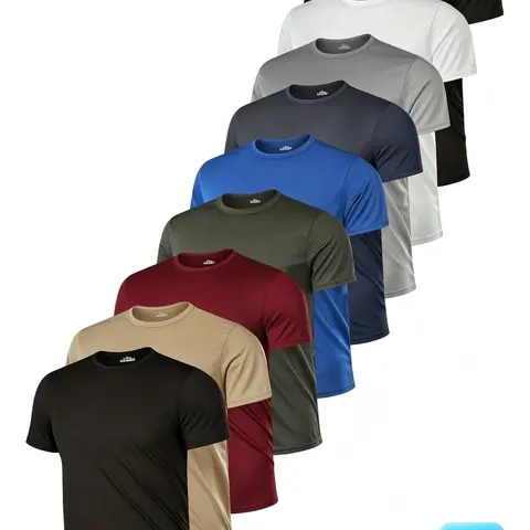 9-Pack Men's Quick-Dry Sport T-Shirts, Round Neck Sportswear, Multi-Color Moisture-Wicking Workout Tops, All-Season Comfortable Elastic Training Wear