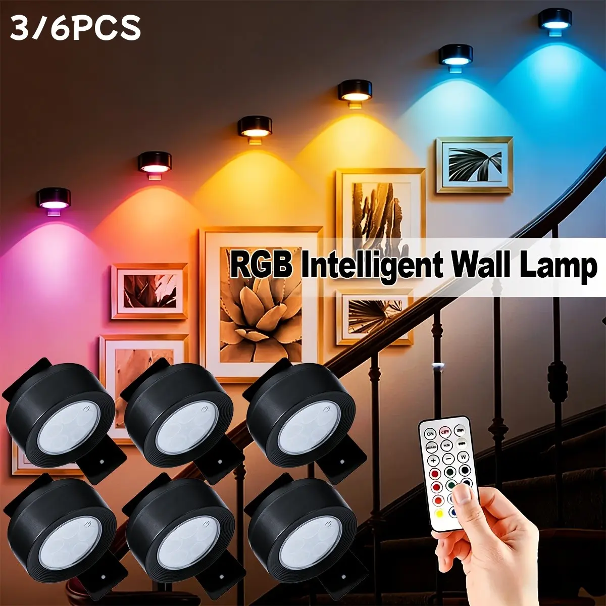 RGB Color Changing Spotlights, Wall Art Lights, Ambient Lighting, LED Painting Lights, Art Display Lights, for Showcase Cabinets, Closets, Cupboards