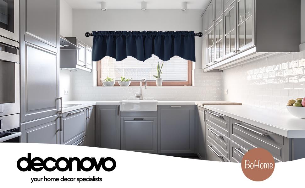 Deconovo Valances for Windows(1 Panel, 42x18|52x18 Inch), Scalloped Short Curtains for Bedroom, Kitchen, Dining Room, Living Room, Bathroom