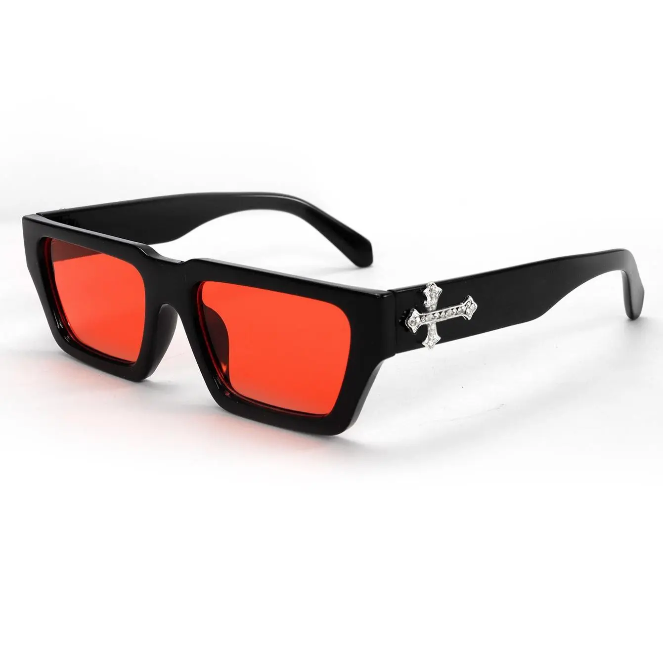 Male Full Rim Polycarbonate Sunglasses, Cozy Street Snap Hip Hop Style, UV400 Protection Shield, Sleek Square Frame, Black/Red Lens Options for Club Bar Parties & Everyday Use