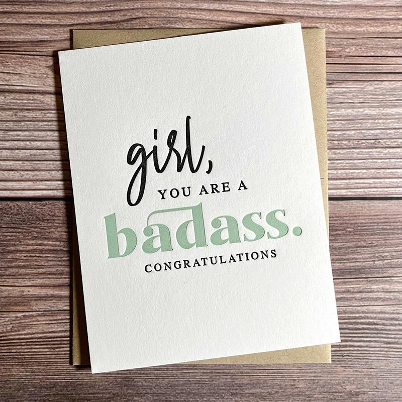 1pc  Badass Woman Card with Envelope. Congratulation New Job. Promotion Gift. Congratulation Graduation Card for Her. Funny Graduation Card. PhD Graduation.