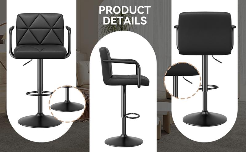 Black Friday Specials-Set of 2 Barstools, Adjustable Height 25.5-34.5 IN with Back & Arms, Swivel PU Leather Upholstered Counter Height Bar Chairs
