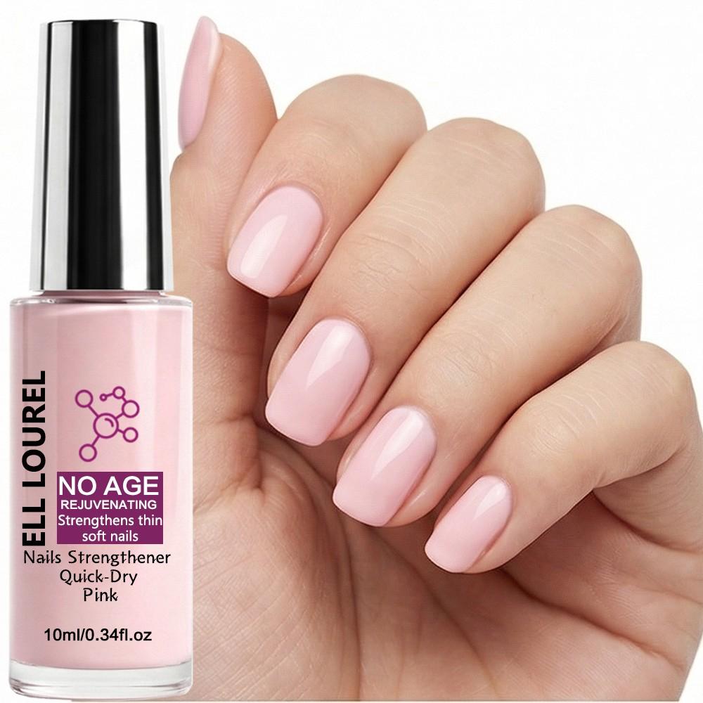 ELL LOUREL Rejuvenating Pink Nail Strengthener, 10ml Quick-Dry Tinted Nail Hardener & Anti-Aging Nail Treatment, Infused with Rejuvenating Formula to Strengthen Thin, Soft & Brittle Nails, Revitalizes Damaged Nails, Natural Pink High Gloss,Salon Quality