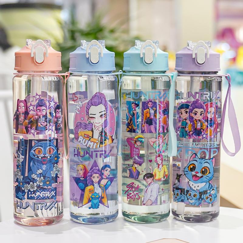 K-Pop Ghost Hunter Theme Totem Water Bottle, Reusable Hard Plastic with Lid and Straw, 700ml Eco-Friendly Alternative, Perfect for School and Travel